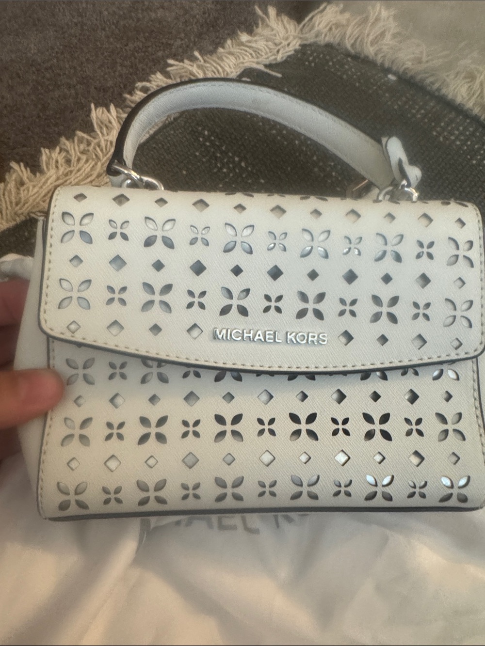 Michael Kors White Laser-Cut Top Handle Satchel image 4